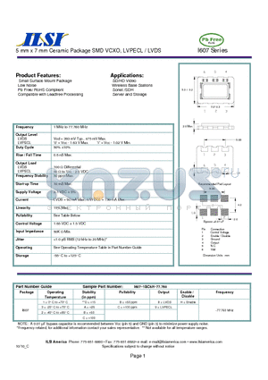 I607-1AB8H-77.760 datasheet - 5 mm x 7 mm Ceramic Package SMD VCXO, LVPECL / LVDS