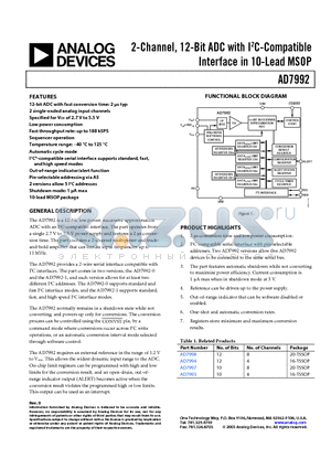 AD7997 datasheet - 2-Channel, 12-Bit ADC with I2C-Compatible