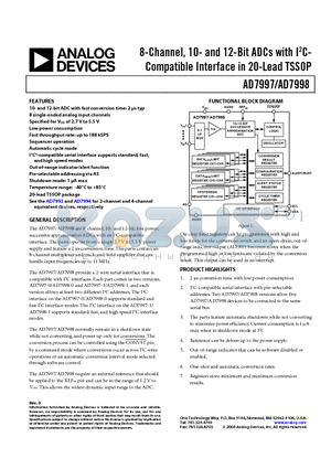 AD7997BRU-0REEL datasheet - 8-Channel, 10- and 12-Bit ADCs with I2CCompatible