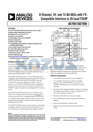 AD7997BRU-1REEL datasheet - 8-Channel, 10- and 12-Bit ADCs with I2CCompatible