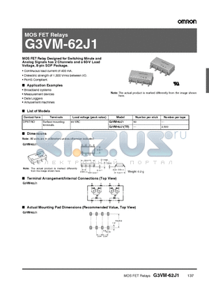 G3VM-62J1TR datasheet - MOS FET Relays
