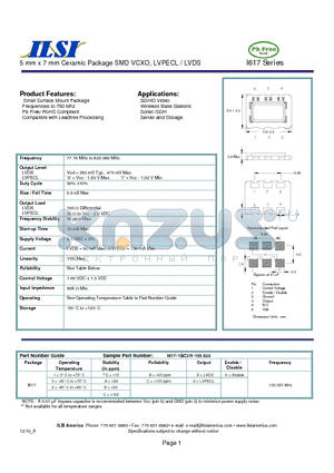 I617-1BB8H-155.520 datasheet - 5 mm x 7 mm Ceramic Package SMD VCXO, LVPECL / LVDS