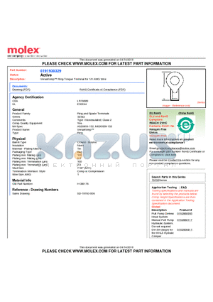 191930329 datasheet - VersaKrimp Ring Tongue Terminal for 1/0 AWG Wire