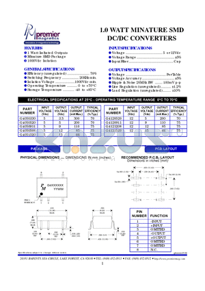 G4120911 datasheet - 1.0 WATT MINATURE SMD DC/DC CONVERTERS