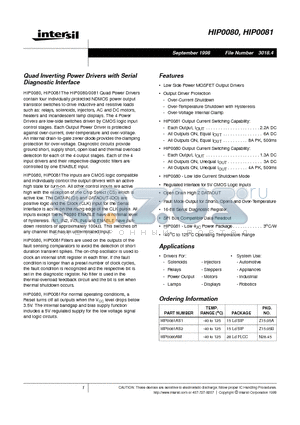 HIP0081AS2 datasheet - Quad Inverting Power Drivers with Serial Diagnostic Interface