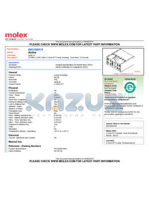 90142-0014 datasheet - 2.54mm (.100) Pitch C-Grid III Crimp Housing - Dual Row, 14 Circuits