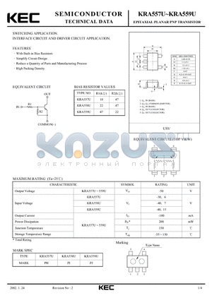 KRA558U datasheet - EPITAXIAL PLANAR PNP TRANSISTOR (SWITCHING, INTERFACE CIRCUIT AND DRIVER CIRCUIT)