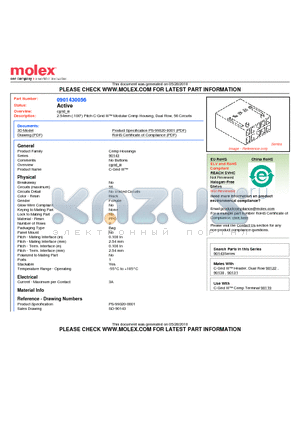 90143-0056 datasheet - 2.54mm (.100) Pitch C-Grid III Modular Crimp Housing, Dual Row, 56 Circuits