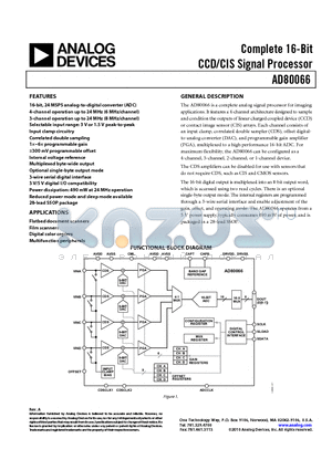 AD80066KRSZRL datasheet - Complete 16-Bit CCD/CIS Signal Processor