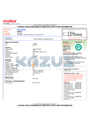 192120003 datasheet - InsulKrimp Wire Pin Terminal for 22-18 AWG Wire