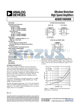 AD8007AR-REEL7 datasheet - Ultralow Distortion High Speed Amplifiers