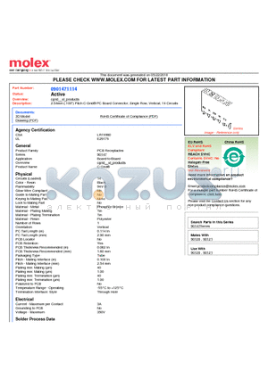 90147-1114 datasheet - 2.54mm (.100) Pitch C-Grid^ PC Board Connector, Single Row, Vertical, 14 Circuits