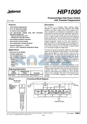 HIP1090 datasheet - Protected High Side Power Switch with Transient Suppression