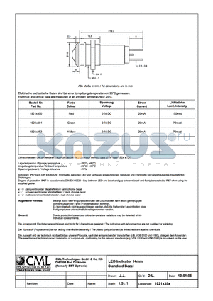 1921X352 datasheet - LED Indicator 14mm Standard Bezel