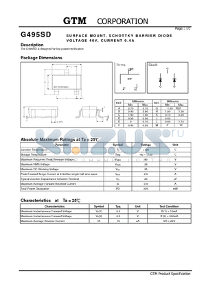 G495SD datasheet - SURFACE MOUNT, SCHOTTKY BARRIER DIODE VOLTAGE 40V, CURRENT 0.4A