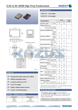 GVXO-27PB datasheet - 3.3V & 5V VCXO igh Freq Fundamental