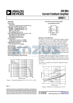 AD8011ARZ-REEL datasheet - 300 MHz Current Feedback Amplifier