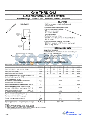 G4J datasheet - GLASS PASSIVATED JUNCTION RECTIFIER