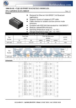 G4P109-E datasheet - 1000 BASE -T QUAD PORT MAGNETICS MODULES