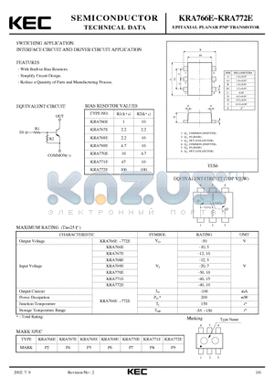 KRA768E datasheet - EPITAXIAL PLANAR PNP TRANSISTOR (SWITCHING, INTERFACE CIRCUIT AND DRIVER CIRCUIT)