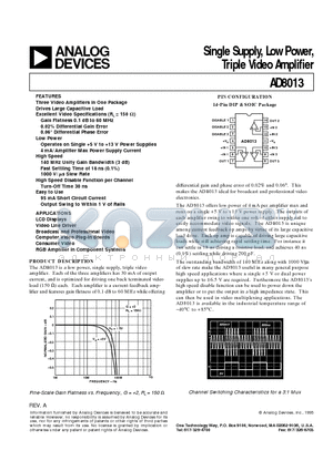 AD8013 datasheet - Single Supply, Low Power, Triple Video Amplifier