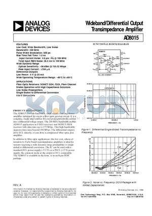AD8015ACHIPS datasheet - Wideband/Differential Output Transimpedance Amplifier