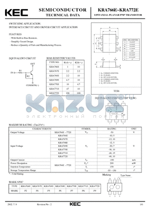 KRA772E datasheet - EPITAXIAL PLANAR PNP TRANSISTOR (SWITCHING, INTERFACE CIRCUIT AND DRIVER CIRCUIT)