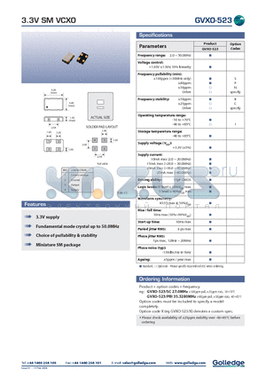 GVXO-523/PBI datasheet - 3.3V SM VCXO