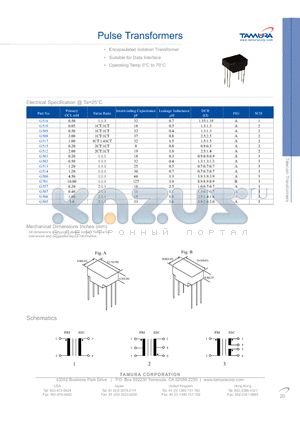 G503 datasheet - Pulse Transformers, Suitable for Data Interface