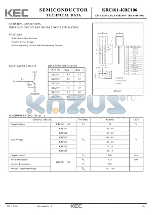 KRC105 datasheet - EPITAXIAL PLANAR NPN TRANSISTOR