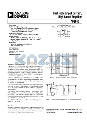 AD8017AR-REEL7 datasheet - Dual High Output Current, High Speed Amplifier