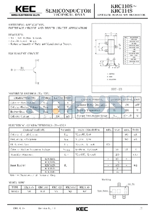 KRC110S datasheet - EPITAXIAL PLANAR PNP TRANSISTOR (SWITCHING, INTERFACE CIRCUIT AND DRIVER CIRCUIT)