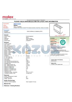 90151-2234 datasheet - 2.54mm (.100) Pitch C-Grid III PC Board Connector, Dual Row, Vertical, 34 Circuits