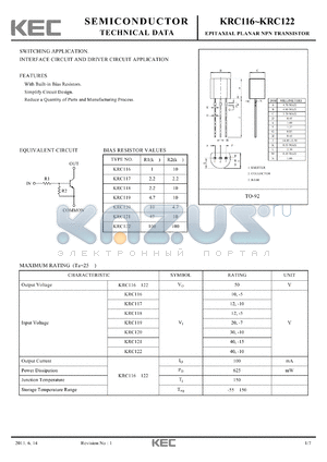 KRC116 datasheet - EPITAXIAL PLANAR NPN TRANSISTOR