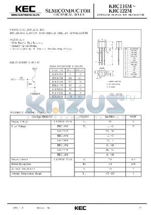 KRC116M datasheet - EPITAXIAL PLANAR PNP TRANSISTOR (SWITCHING, INTERFACE CIRCUIT AND DRIVER CIRCUIT)