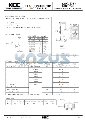 KRC117S datasheet - EPITAXIAL PLANAR NPN TRANSISTOR (SWITCHING, INTERFACE CIRCUIT AND DRIVER CIRCUIT)