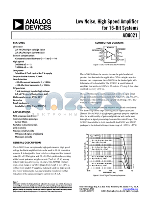 AD8021AR-REEL7 datasheet - Low Noise, High Speed Amplifier for 16-Bit Systems