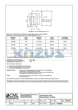 1922X000 datasheet - LED Indicator 14mm Standard Flashing