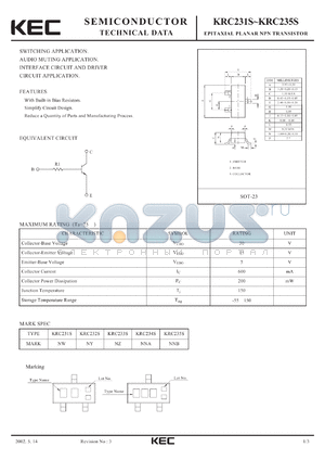 KRC231S datasheet - EPITAXIAL PLANAR NPN TRANSISTOR