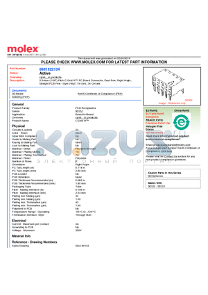 90152-2134 datasheet - 2.54mm (.100) Pitch C-Grid III PC Board Connector, Dual Row, Right Angle, Straight PCB Pins 1.0lm (40l) Tin (Sn), 34 Circuits