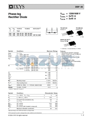 DSP45-16A datasheet - Phase-leg Rectifier Diode