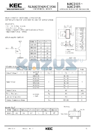 KRC241S datasheet - EPITAXIAL PLANAR NPN TRANSISTOR (HIGH CURRENT SWITCHING, INTERFACE CIRCUIT AND DRIVER CIRCUIT)