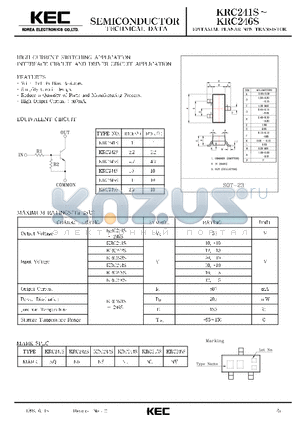 KRC245S datasheet - EPITAXIAL PLANAR NPN TRANSISTOR (HIGH CURRENT SWITCHING, INTERFACE CIRCUIT AND DRIVER CIRCUIT)