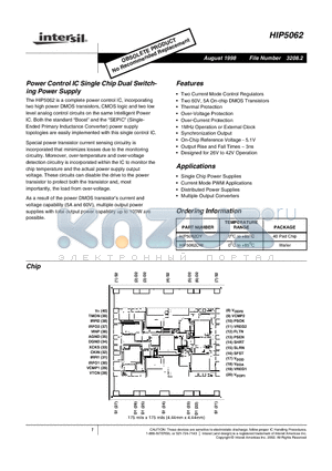 HIP5062 datasheet - Power Control IC Single Chip Dual Switching Power Supply
