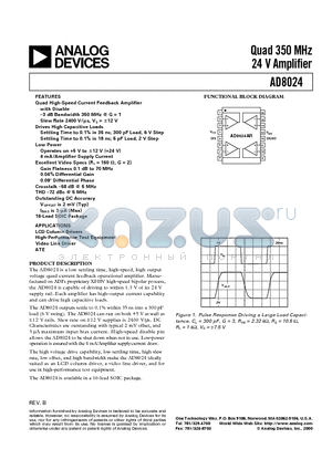 AD8024 datasheet - Quad 350 MHz 24 V Amplifier