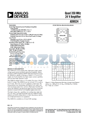 AD8024AR-16 datasheet - Quad 350 MHz 24 V Amplifier
