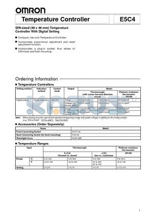 E5C4-R40J datasheet - DIN-sized (48 x 48 mm) Temperature Controller With Digital Setting