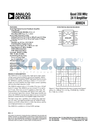 AD8024AR-REEL7 datasheet - Quad 350 MHz 24 V Amplifier