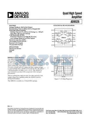 AD8026AR datasheet - Quad High Speed Amplifier