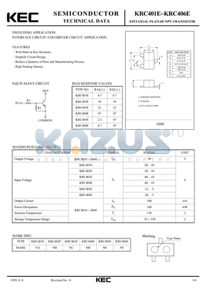 KRC401E datasheet - EPITAXIAL PLANAR NPN TRANSISTOR